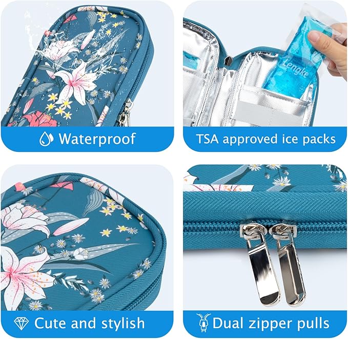 YOUSHARES Insulin Cooler Travel Case TSA Approved Medication Diabetic Supplies Cooler For Travel Refrigerated Medicine Organizer Bag With 2 Ice Pack