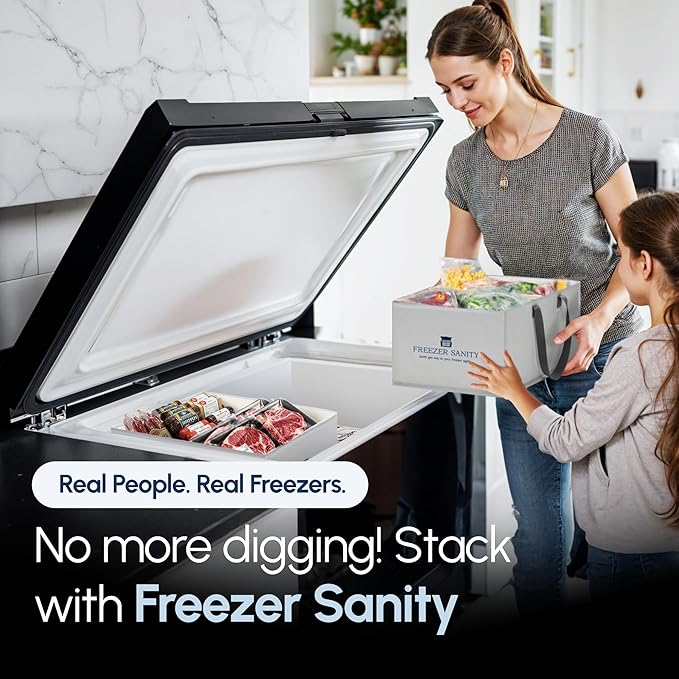 The Original Chest Freezer Organizer Bins, Stackable Storage Organizers, Deep Freezer Dividers, Handles, Heavy-Duty, Waterproof Regular 15x14x9