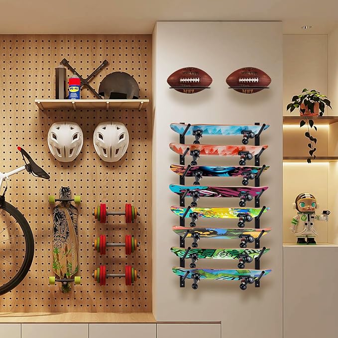 BiJun Skateboard Wall Mount, Snowboard Wall Mount Display, Horizontal Ski Wall Rack, Skateboard Rack Storage Holder Longboard Hanger