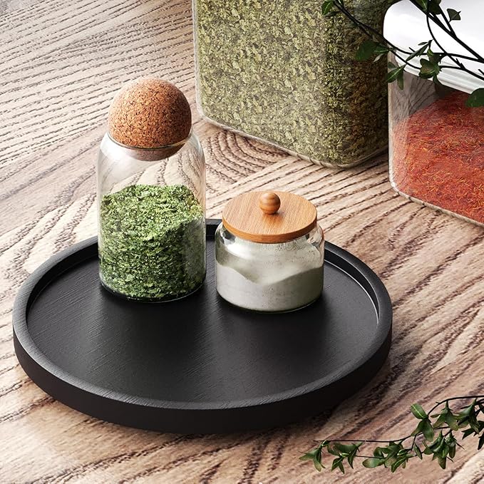 Lazy Susan Organizer for Kitchen,Bamboo Turntable for Cabinet,Pantry,Vanity,Small（Black）