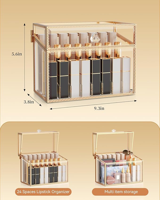Lipstick Organizer Holder - 24 Spaces, Tempered Glass Lip Gloss and Perfume Organizer,Vanity Lipstick Holder and Organizer.