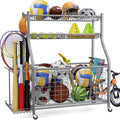 Garage Sports Equipment Organizer,Ball Storage With Four Baskets And Six Hooks,Sports Organizer For Garage,Heavy Duty Garage Organizer,Garage Storage,Garage Organization,Outdoor Toy Storage