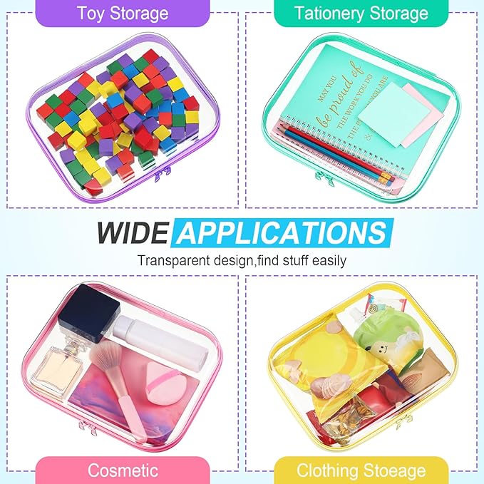 Sanwuta 6 Pcs Clear Hard Zipper Case Hard Plastic Zipper Pouches Transparent Makeup Bag Pencil Pouches for Travel Snacks Christmas Trinket Storage Organizer Box(Colorful,9.84 x 7.87 x 2 Inch)