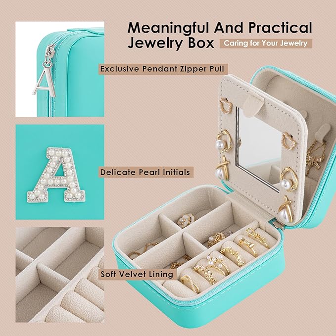 Birthday Gifts For Women, Initial Jewelry Box, Travel Jewelry Case, Gifts for Wife Girlfriend, Small Travel Jewelry Organizer, Gift for Girls, Graduation Gifts for Her, Bridesmaid Gifts