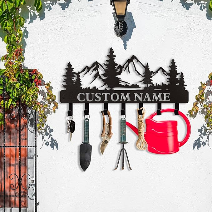 Personalized Custom Mountain Theme Key Holder with Name, Metal Wall Mount, Coat Rack, Key Hooks, Home Decor Gift