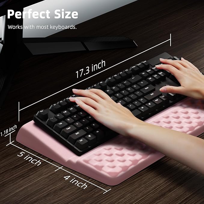Ospelelf Keyboard Wrist Rest Pad, Comfy Ergonomic Keyboard Stand Riser Holder, Computer Wrist Support Cushion forTyping, Light Pink