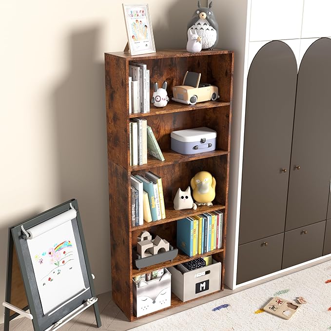 Wooden Cube Storage Organizer,Low Bookcase Storage Display Organizer (Brown, 5 Cube-W(23.6inch))