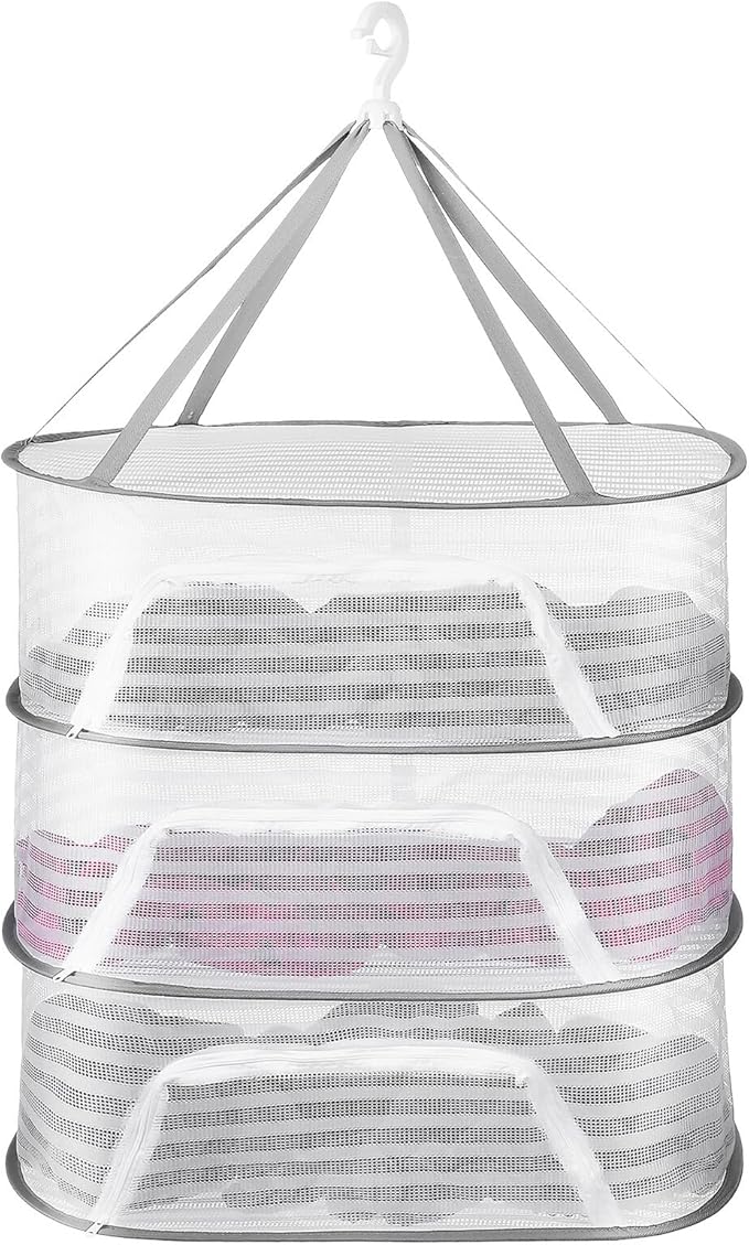 Toyvian Hanging Drying Rack with Zipper Mesh Net Windproof Clothes Organizer for Sweaters Underwear and Vegetables Ventilated Laundry Hanger for Indoor Outdoor Use
