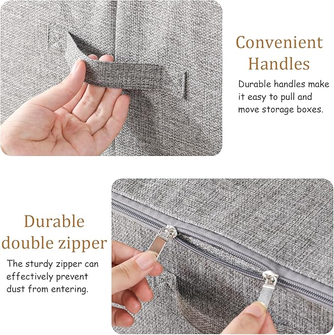 Underbed Storage Basket with Lid, Foldable Bed Sheet Boxes, Home Cube Bins for Organizing Clothes, Shoes, Blankets, Pillows, 15.7x11.8x7.8Inches, Grey, 2 Pack