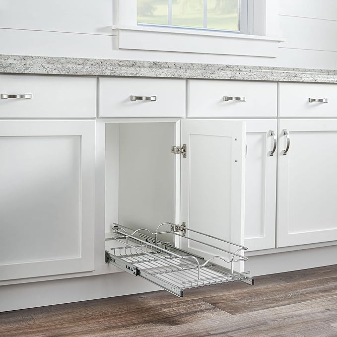 Rev-A-Shelf Pullout Kitchen Cabinet Drawer and Rolling Organizer Cabinet Pantry Storage Basket in Multiple Sizes, 12 x 22 in, 5WB1-1220CR-1