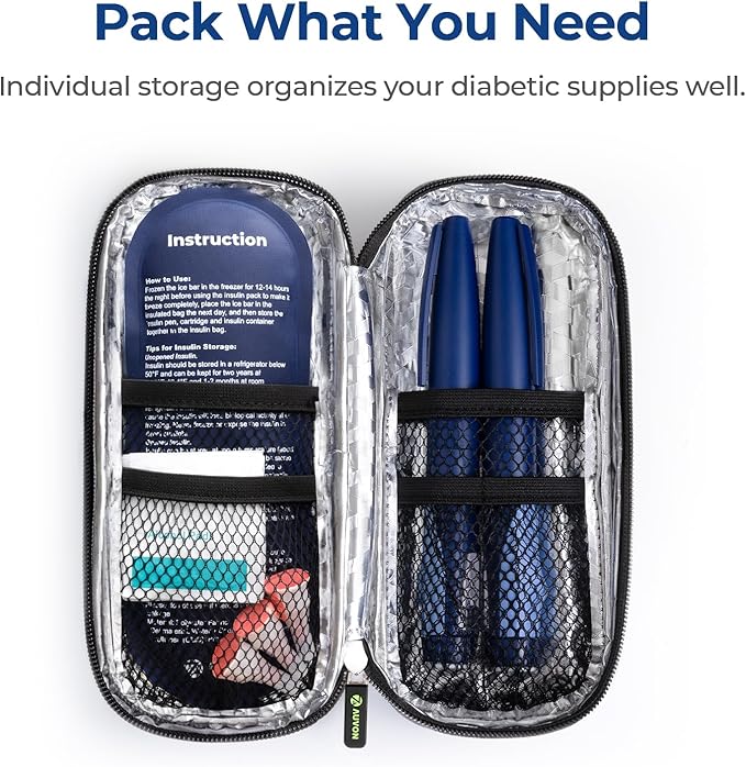 AUVON Insulin Pen Cooler Travel Case with 2 x 90g TSA Approved Ice Packs, Diabetic Medication Insulated Cooling Bag for Insulin Pens and Diabetic Supplies Storage