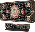 Vintage Persian Carpet Mouse Pad – Large Extended Desk Mat 31.5 x 11.8 in – Oriental Floral Rug Design, Non-Slip Rubber Base, Stitched Edges, Soft Keyboard & Mouse Mat for Office or Gaming