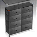 Curved Profile Dresser for Bedroom, Chest of Drawers, 8 Storage Drawers Organizer Unit, Brown Dresser with Fabric Bins for Closet, Living Room, Kid Room (Grey and Charcoal Black)