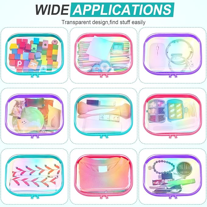 Sanwuta 6 Pcs Clear Hard Zipper Case Hard Plastic Zipper Pouches Transparent Makeup Bag Pencil Pouches for Travel Snacks Christmas Trinket Storage Organizer Box(Holographic,7.87 x 5.9 x 2 Inch)