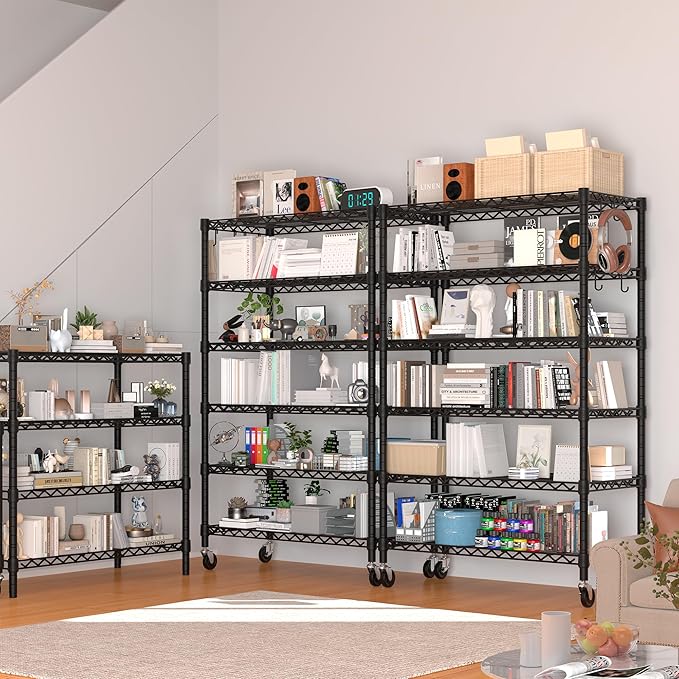 PrimeZone 6 Tier Wire Shelving with Wheels 78''H 1500lbs Storage Shelves NSF Certified Heavy Duty Steel Metal Shelf Adjustable Rolling Rack Kitchen Garage Closet Pantry Laundry 78''HX36''WX18''D 4Pcs
