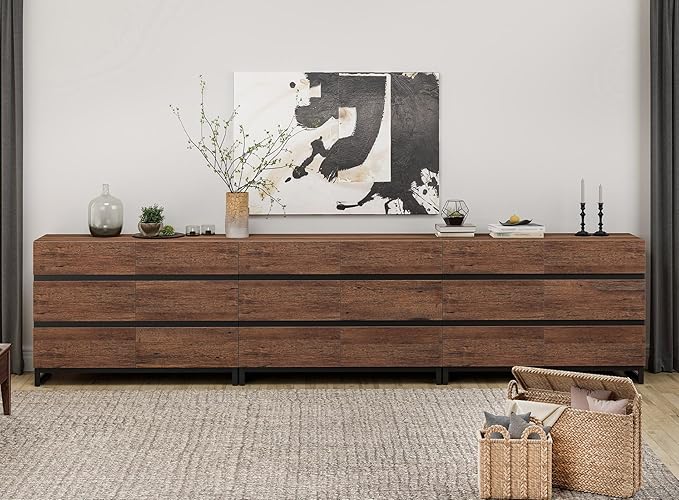 WAMPAT Dresser for Bedroom, Closet Organizers and Storage with 18 Drawers, Chest of Drawers with Metal Base, Wooden Modern Dresser for Living Room, Entryway, Brown
