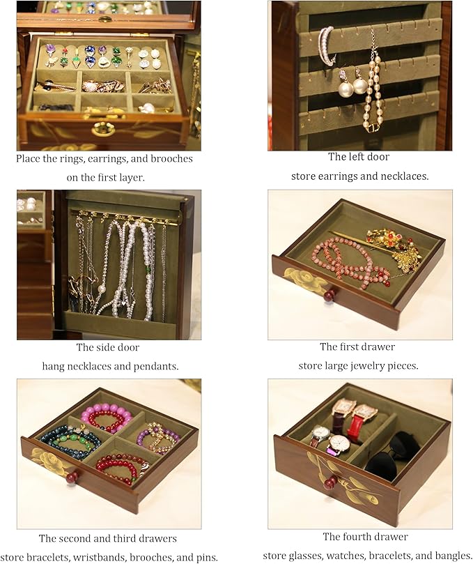Wooden jewelry case Jewelry Box for Women Large Wood Organizer with Drawers and Mirror for Rings,Earrings, Necklaces,watches,jewelry boxes & organizers, Jewelry Boxes