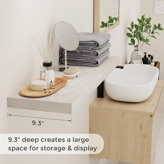 Floating Shelves 48 Inch Long, 48"W x 9.3"D Wall Shelf Invisible Bracket, 9.3 Inch Deep Floating Shelf for Wall, Rustic Wooden Shelves for Living Room, Kitchem, Bedroom, Brich Color, Set of 1