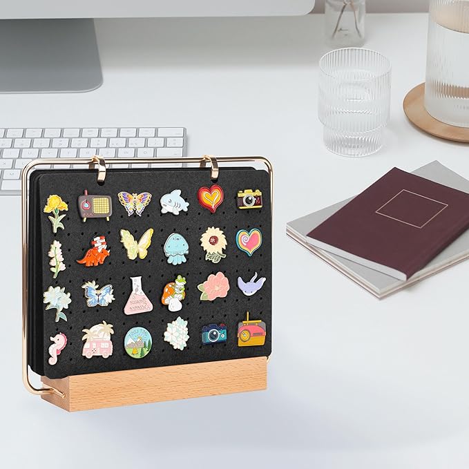 Pacmaxi Pin Display Organizers, Brooch Pin Holder, Enamel Pin Display Pages for Store 180+ Pins, Pin Collection Storage Calendar Wooden Stand with 6 Pages (Not Include Any Accessories) (Color)