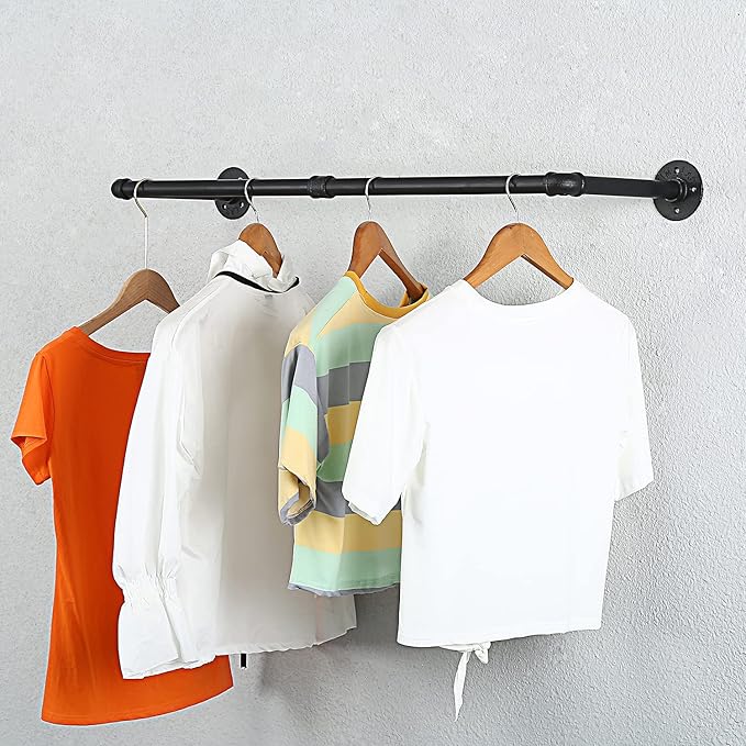 Oroonoko 2PCS 36inch Industrial Pipe Clothes Rack Wall Mount For Hanging Rod Bar for Laundry Room Plant Hanger Indoor Up to Max Load 132lbs Black (36 inch(2 Packs))