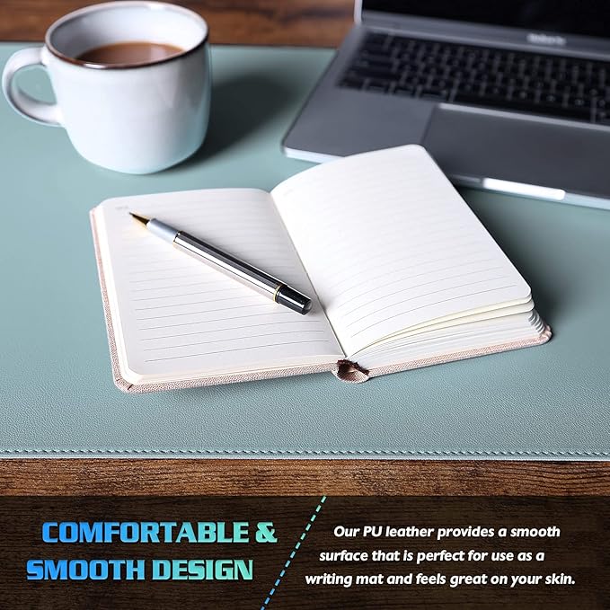 K KNODEL Desk Mat, Blotter, Dual-Sided Office Desk Pad, Waterproof Desk Mat for Desktop, Desk Blotters, PVC Leather Pad Protector (Light Blue, 31.5" x 15.7")