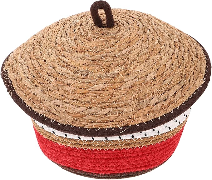 TOYANDONA Rope Woven Storage Basket With Lid - Handwoven Cotton Basket Organizer Bins - Nursery Sundries Container - Cosmetics Box