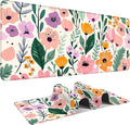Large Mouse Pad, Floral Garden Desk Mat, Extended Gaming Mouse Pad with Non-Slip Rubber Base, Thick 3mm Smooth Surface Keyboard Mat for Office & Home,35.5 x 15.8 in