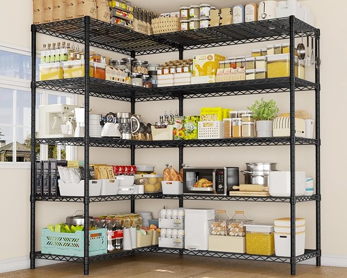 PrimeZone 5 Tier 72" W x 16''D x 76''H Metal Storage Wire Shelves - Heavy Duty Standing Garage Shelving Unit, Adjustable Steel Wire Rack Utility Shelf for Warehouse Kitchen Pantry Corner, Black