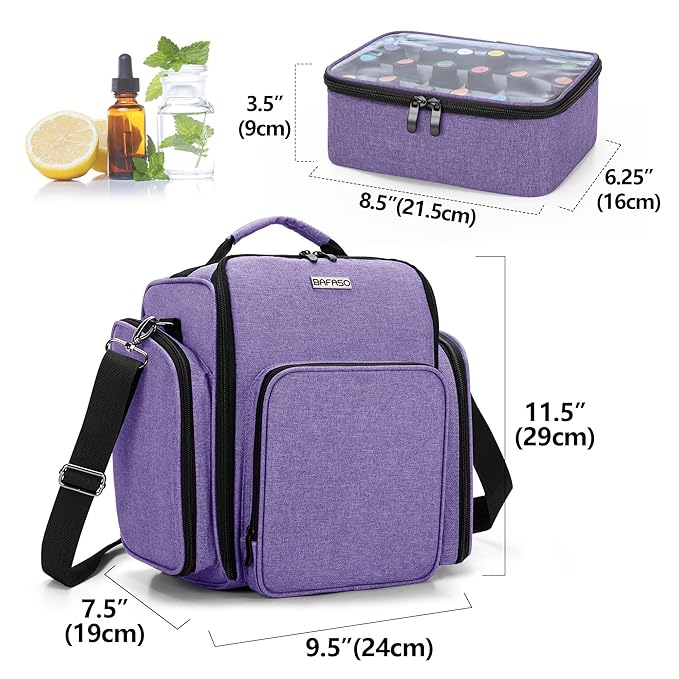 BAFASO Essential Oil Storage with 2 Sheet Labels, Essential Oil Case Holds 72 Bottles (15ml - 30ml), Purple