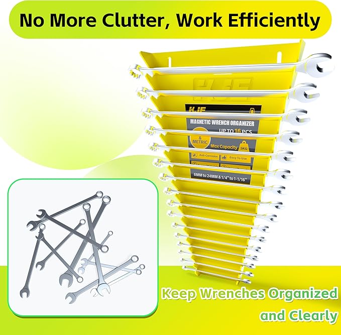 KJE 2Pack Magnetic Wrench Organizer, 32-Slot Wrench Rack Tool Trays, Magnetic Wrench Set Holder SAE(1/4" - 1-1/16") and Metric(6MM-24MM)