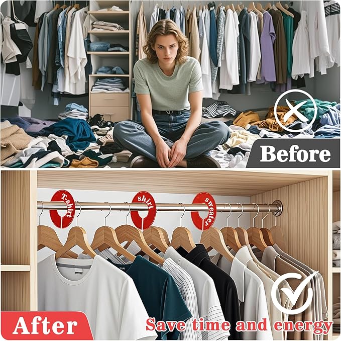 Sukh Closet Dividers 30pcs - Plastic Clothes Organizer Shelf Tags Labels for Clothing Rack Wardrobe Store Warehouse Nursery Must Haves Boutique Supplies Sturdy Durable Flexible No Burrs (Red)