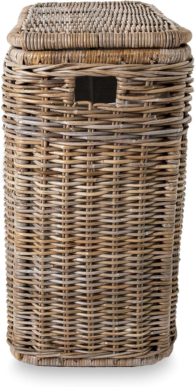 The Basket Lady 3-Compartment Wicker Laundry Sorter Hamper, 30 in L x 15 in W x 28 in H, Serene Grey