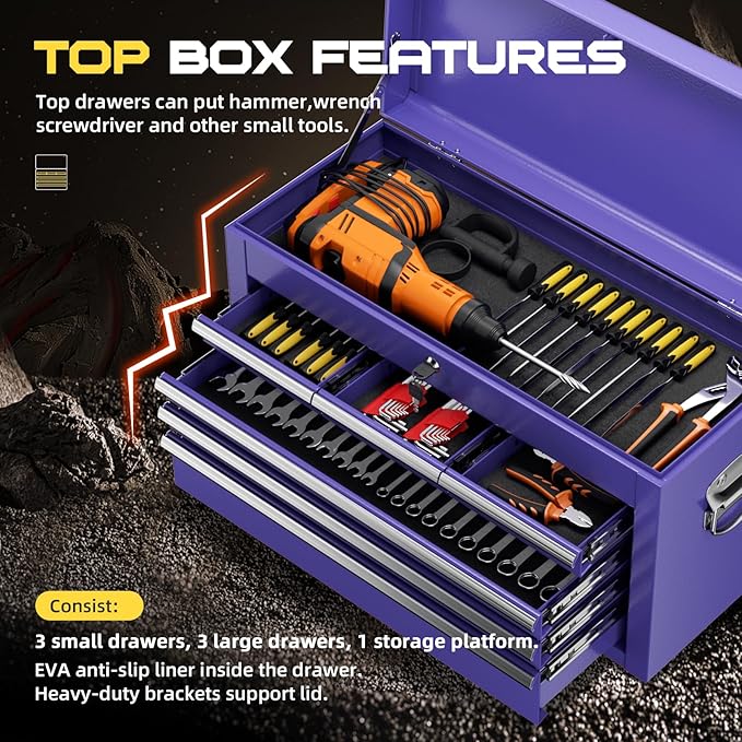 8-Drawer Rolling Tool Chest with Lock, Detachable Tool Cabinet Cart with Wheels, High-Capacity Mechanic Tool Organizer for Garage Workshop Warehouse Storage(Purple)