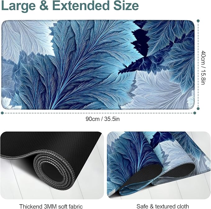 Leaves Gaming Mouse Pad 35.4"x15.7"Desk Mat Anti-Slip Rubber Base & Durable Stitched Edges for Gamers Smooth Mouse Writing Surface for Desk Office/Home