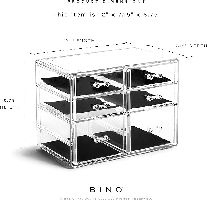 BINO | 6 Drawer Makeup Organizer, York Avenue | THE MANHATTAN SERIES | Makeup Drawer Organizer | Makeup Storage | Cosmetic Organizer | Vanity Organizer | Clear Makeup Organizers And Storage Cases