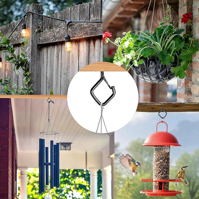 35 PCS Eye Screw Hooks for Hanging Heavy Duty with Safety Buckle.Metal Ceiling Hooks for Hanging Plants,Cup,Wind Chime,Bird Feeders,Christmas String Lights at Indoor&Outdoor,2.36 Inches Black