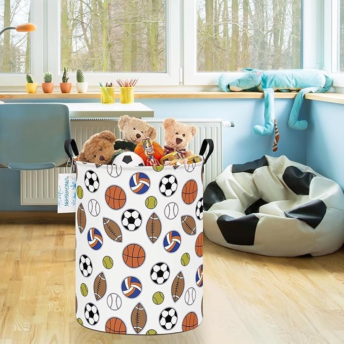 LANGYASHAN Laundry Basket Canvas Fabric Collapsible Organizer Basket for Storage Bin Toy Bins Gift Baskets Bedroom Clothes Children Nursery Hamper (Colorful Balls)