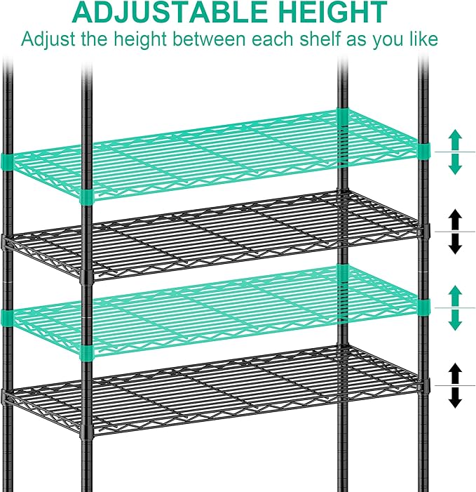 5 Tier Storage Shelves with Wheels - Adjustable Wire Shelving Unit Metal Shelves for Storage Rolling Utility Shelf Organizer Rack for Kitchen Garage Pantry Closet Laundry(14D x 36W x 75H)