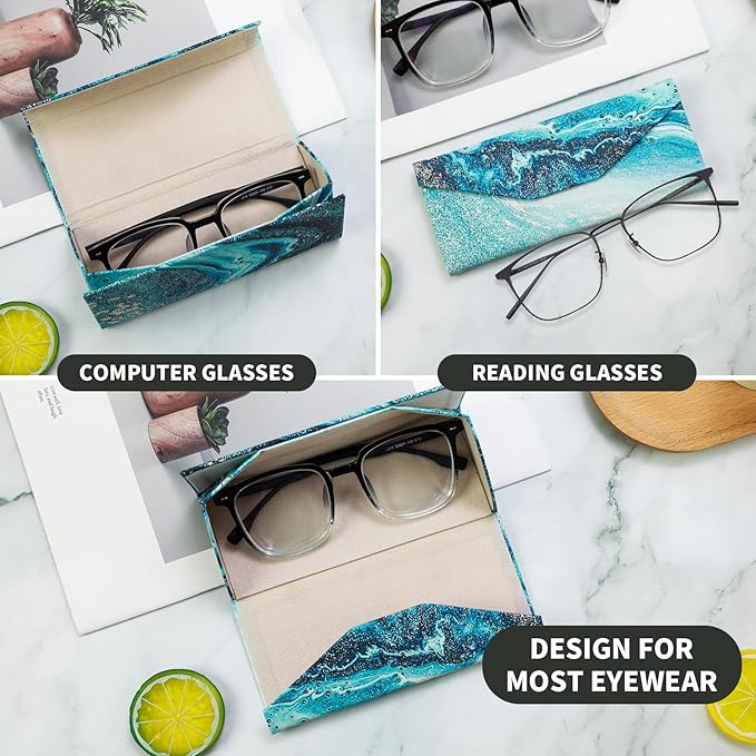 Foldable Glasses Case, Magnetic PU Leahter Sunglasses Case, Cute Hard Shell Folding Eyeglass Cases for Women Kids