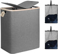 DOKEHOM 160L Double Laundry Basket with Removable Lid and Laundry Bags, Large Collapsible Laundry Hamper with 2 Sections (Grey)