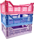 Collapsible Storage Box, Foldable Crate Organizer Bin with Handle, Stackable Crates for Home Organization (Blue-Purple-Pink, 14L - 3 Pack)