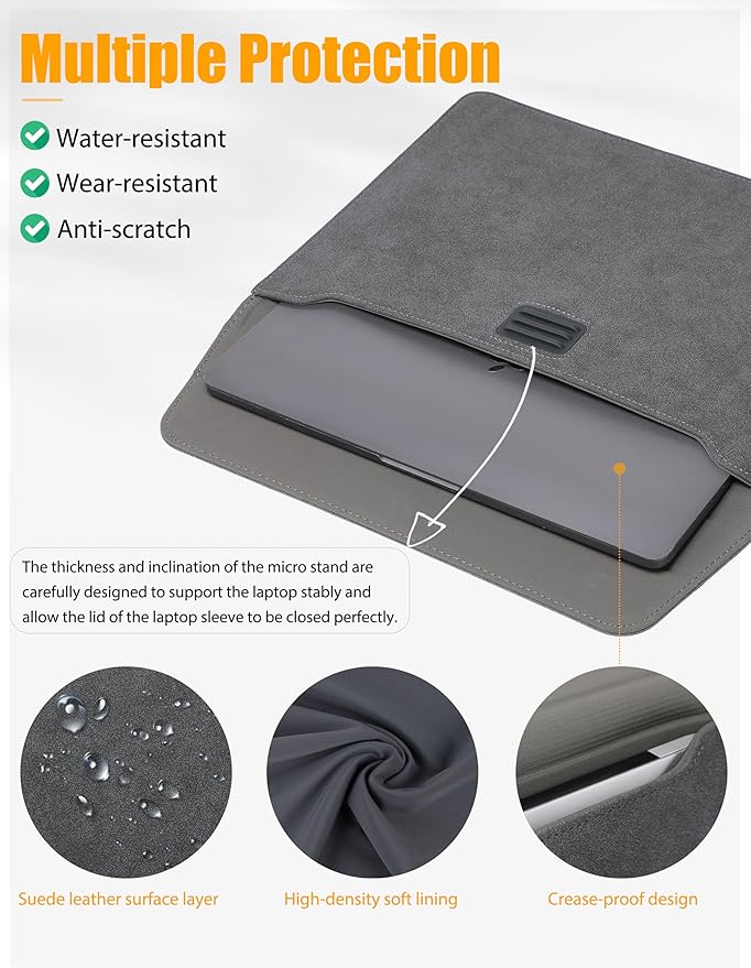 HYZUO 15-16 Inch Laptop Sleeve Bag with Adjustable Stand Feature for MacBook Pro 16 M4/M3/M2/M1 2025-2019, XPS 15, MacBook Pro 15 2015-2012, Case with Pouch, Space Gray