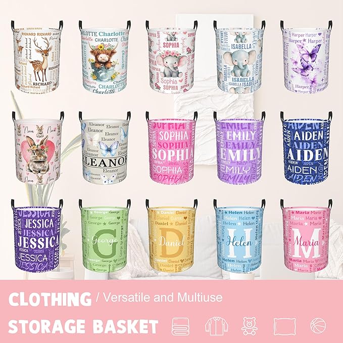 Custom Name Laundry Hamper, Personalized Laundry Baskets with Name for Boys Girls Women Men, Customized Collapsible Dirty Clothes Hamper Easy Storage Gifts for Bedroom Bathroom Living Room