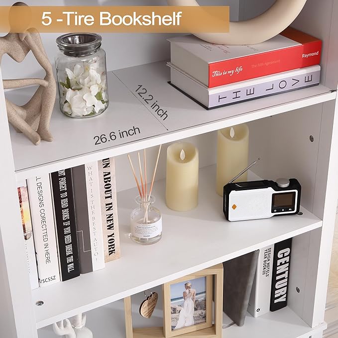 GarveeHome Bookshelf with Doors, 6-Tire Farmhouse Storage Cabinet Bookcase Floor Standing Bookshelves with w/ 1 Drawer and Adjustable Shelves for Homeoffice Living Room, Bedroom