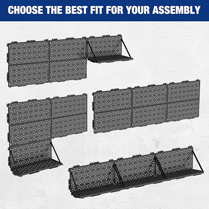 WORKPRO 16”x 16” Metal Peg Board, Foldable Black Pegboard for Wall Organization, Steel Panel with Round Holes & Vertical Slots, Ideal Tool Organizer in Office and Craft Room, 3 Pack