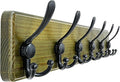 Dseap Coat Rack Wall Mounted - 24" Long 6 Tri Hooks, Heavy Duty Wooden Wall Coat Hanger Coat Hook for Clothes Hat Jacket Clothing, Weathered Green and Black