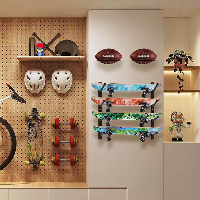 BiJun Skateboard Wall Mount, Snowboard Wall Mount Display, Horizontal Ski Wall Rack, Skateboard Rack Storage Holder Longboard Hanger