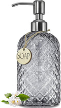 JASAI 18Oz Gray Glass Soap Dispenser with Rust Proof Pump, Refillable Kitchen soap Dispenser for Dish Soap, Bathroom Soap Dispenser for Dispense Hand soap, Lotion.