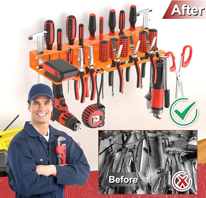Metal Screwdriver Organizer, Wall Mount Plier Organizer Hammer Holder, Hand Tool Storage Rack for Garage Workshop Workbench(orange, 1PC)