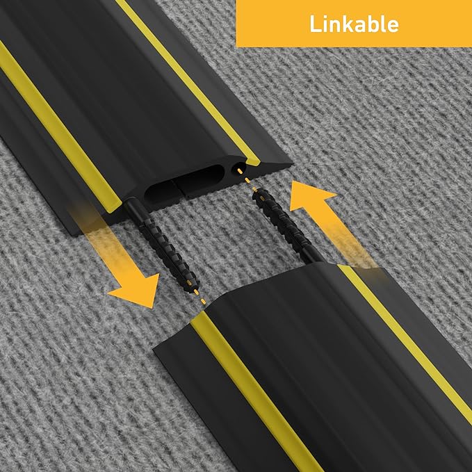 D-Line 6ft Floor Cord Cover, Made in USA Linkable Cable Protector, Hide Extension Cords, Protect Cords, Prevent Cable Trips, Cord Hider, Heavy Duty - Cord Cavity = 1.18" (W) x 0.39" (H), Black/Yellow
